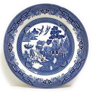 2 antique Churchill England blue willow ironstone dinner plates